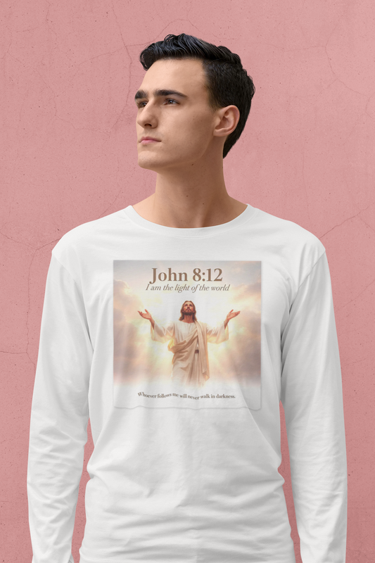 John 8:12 Jesus Graphic Long Sleeve Tee — I Am the Light of the World Christian Shirt